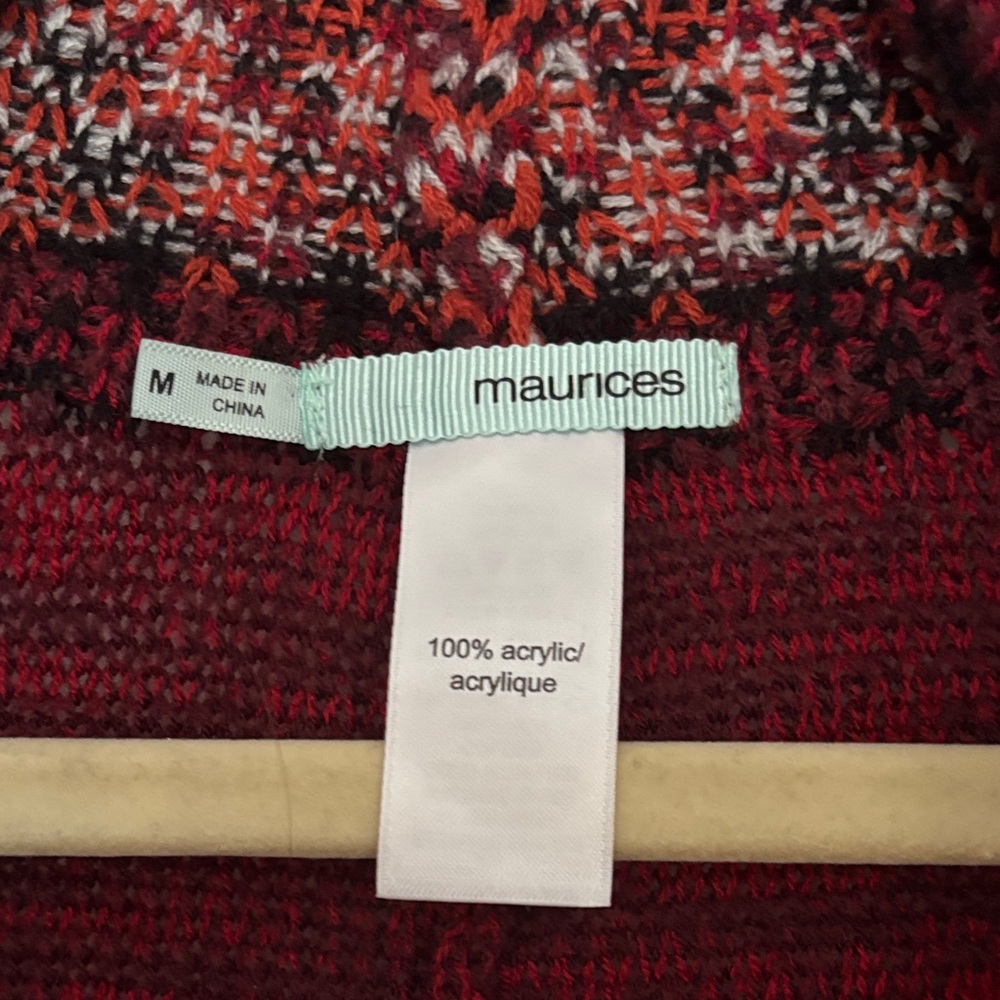 Boho Maurices Burgundy and Black Fringe Cardigan - Picture 6 of 12
